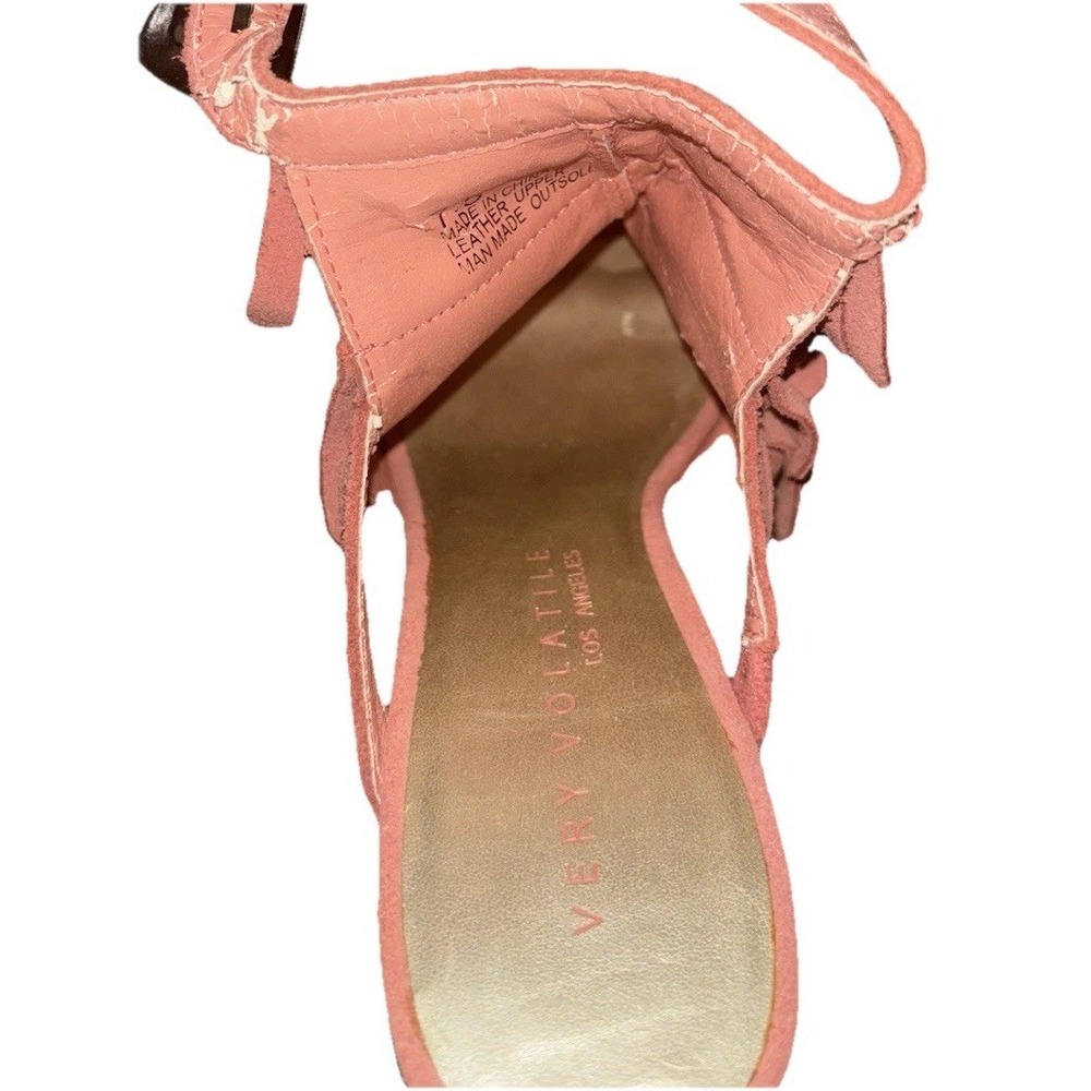 Very Volatile 7.5 Notion‎ Fringe Coral Suede Leather Wedge Sandals Boho Western - Picture 7 of 9